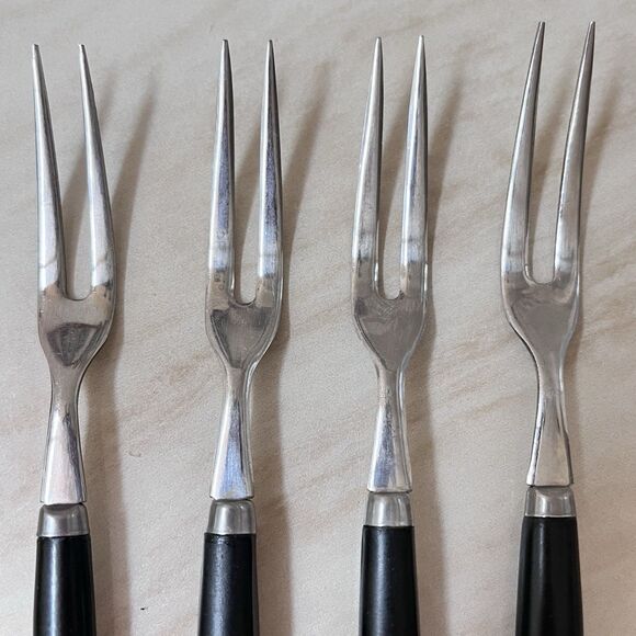 Vintage Bloomfield Japan Stainless Synthetic Black Handle Cocktail Fork 7" Long - Picture 4 of 8